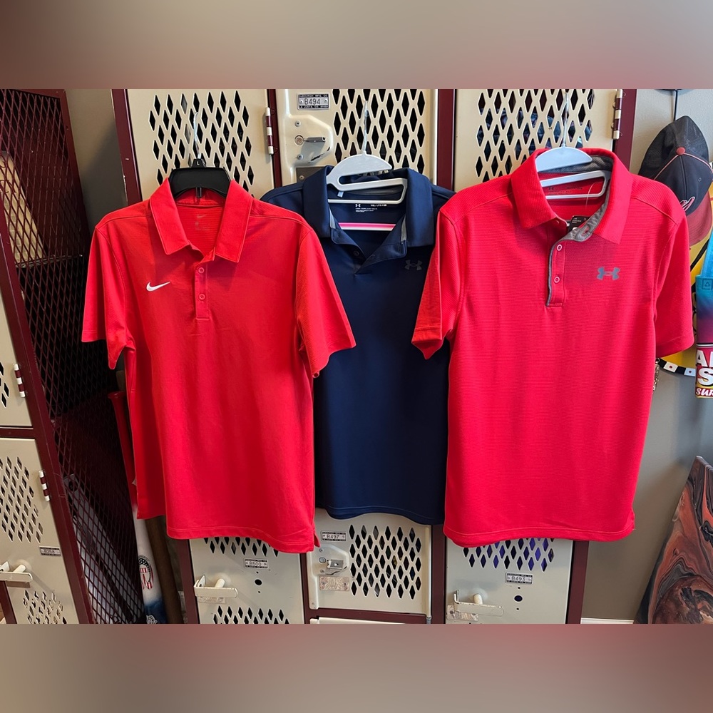 Three golf polos - Nike and Under Armour - all fit like men’s XS or small